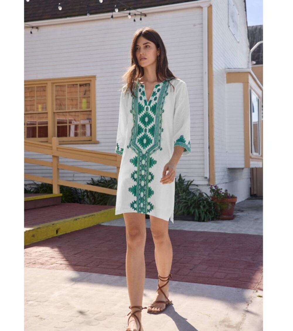 New Johnny Was Short Kaftan, Embroidered Cotton Dress $298, Size XL